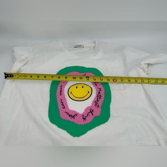 SANDRO Smiley-face Print T-shirt In White Size Medium - Picture 9 of 9